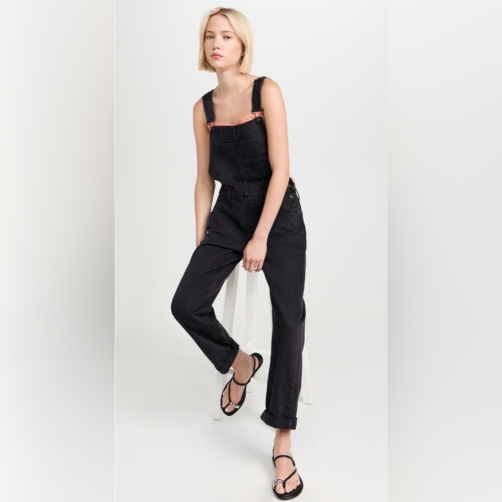 Free People Ziggy Denim Overalls Washed Black Denim, size XS
